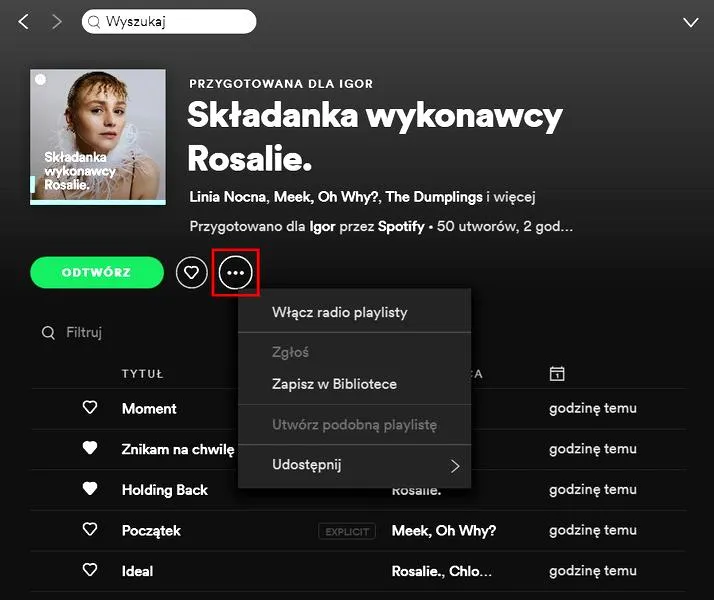 Szukanie playlist na Spotify